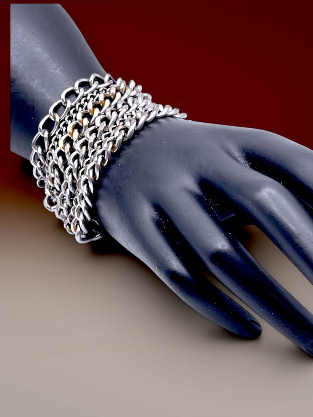 Bold Vintage Multi Strand Silver Curb Link Statement Bracelet